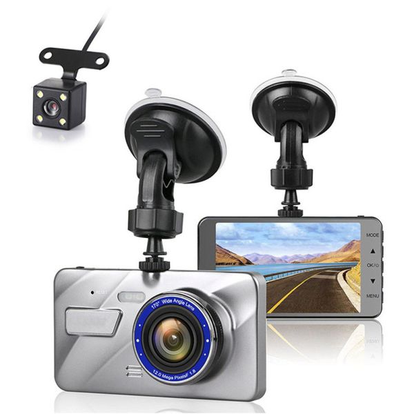 HD1080P Doble lente Registrador de conducción de 3.6 pulgadas DVR Metal Full HD Visión nocturna Imagen de inversión 170 grados Detección de movimiento Coche Dashcam