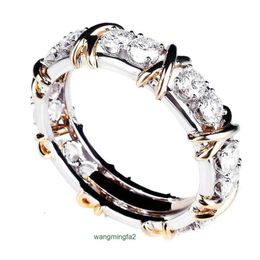Hd4w anneaux de bande nouveau Style mélange Match avec diamant Zircon contrastant exagéré et polyvalent anneau de sangle croisée pour les femmes