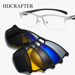 HDCRAFTER 6 en 1 imán polarizado Clip gafas marco hombres TR90 óptico miopía Clip gafas para hombres gafas graduadas marco 240111