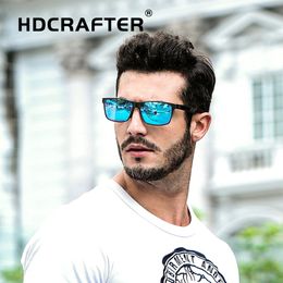 HDCrafter Rectang Polarise Sunglasses Men Aluminium Magnésium en miroir en miroir Lunettes de soleil Nuances carrées pour les UV400 mâle 284Y