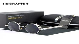 HDCRAFTER Steampunk lunettes de soleil Vintage rétro hommes femmes marque Designer cadre en métal lunettes de soleil rondes lunettes de soleil de sol J12119237005