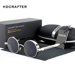 HDCRAFTER Steampunk lunettes de soleil Vintage rétro hommes femmes marque Designer cadre en métal lunettes de soleil rondes lunettes de soleil oculos de sol J1211249S