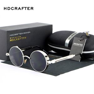 Hdcrafter Steampunk zonnebrillen Vintage Retro Men Women Brandontwerper Metaal frame Ronde Sun Glazen Zonneglas Oculos de Sol J12112469