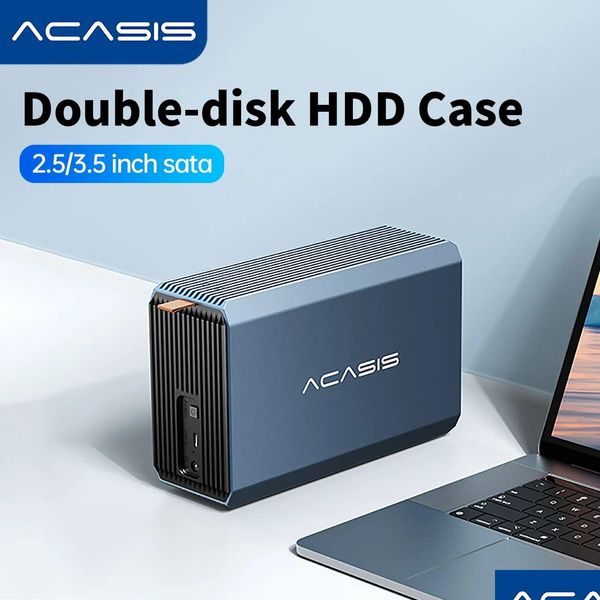 Enclos de HDD Case ACASIS 2,5 / 3,5 pouces Double baie Externe Enclosage de disque dur HD TABLE SATA TO USB DISK AVEC FONCTION DE RAID DROP OTWR4