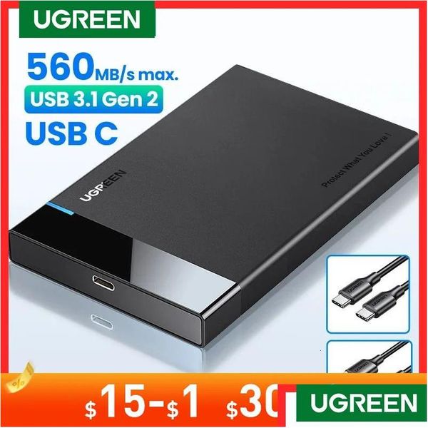 Boîtiers de disque dur Boîtier Ugreen 2.5 Sata vers USB 3.0 boîtier de disque dur pour boîtier de disque SSD C 3.1 Gen 2 Hd externe 240322 livraison directe Comp Otj10