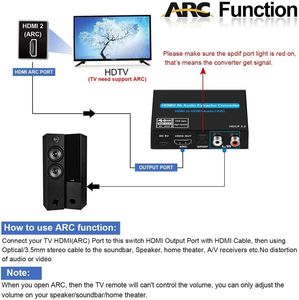 Répartiteur audio HDMI fibre ARC canaux gauche et droit 4K60HZ HDR HDCP décodage de fissuration