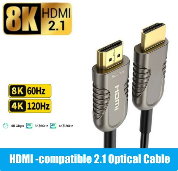 Cable de fibra óptica de cable compatible con HDMI 2 1 8K 60Hz 4K 120Hz 48Gbps 144Hz EARC HACT HDCP HDCP HDR para HD TV Proyector Proyector Consola de juegos