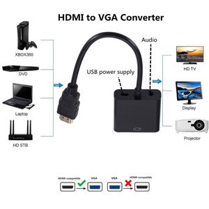 Adaptateur de connecteurs compatibles HDMI vers VGA, convertisseur Audio numérique vers analogique 1080P mâle femelle pour PC portable, boîtier TV, projecteur