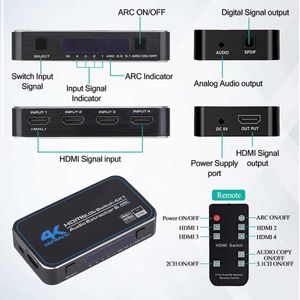 Commutateur HDMI 4 commutateurs 1 séparation audio ARC 1080P120HZ 4 entrées 1 sorties 4K60HZ HDCP2.3