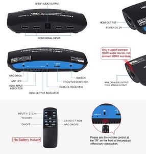 Commutateur HDMI 4 en 1 sortie audio séparation ARC Dolby son panoramique 4K60HZ 7.1 canaux