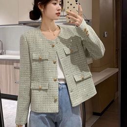 HDSPQ Chic en tweed vestes en tweed femmes Femme automne o couches à manches longues avec de la veste de style coréen de poche 240321