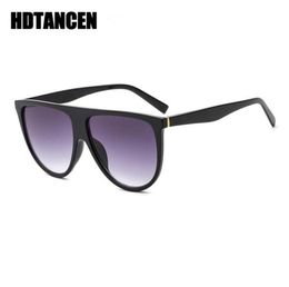 Hdtancen Nouvelles lunettes de soleil femme vintage rétro plate plate fine ombre verres de soleil carré pilote de luxe concepteur grand nuances noires7860215