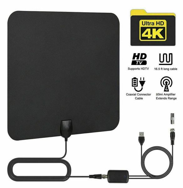 Antennes HDTV TV numérique HD portée de 80 milles Skywire intérieur 1080P 4K câble coaxial de 16 pieds Installation facile réception élevée amplifiée2130037