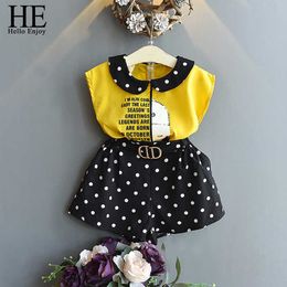 Hij hello geniet van baby meisjes kleding 2020 zomer sets kleurblok korte mouwen chiffon shirt + effen kleur shorts kinderkleding 2 stks x0902