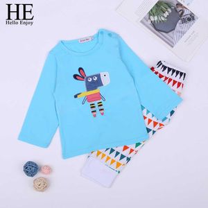 He Hello Enjoy Bébé Filles Vêtements Ensembles Unisexe Nouveau-Né Bébé Garçons Vêtements 2019 Automne Dessin Animé À Manches Longues Hauts + pantalons Costumes Pour Enfants G1023