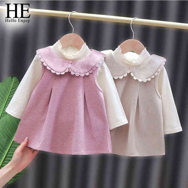 HE Hello Enjoy Sweet Spring Girls Kids Princess Lace Collar Vestido general + Tops de manga larga Blusa 2pcs Niños Bebés G1215