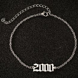 HE16 Numéro 12000 Numéros arabes Année d'anniversaire Bracelet de la jambe de cheville Bijoux de mode en acier inoxydable pour femmes cadeaux 5357689