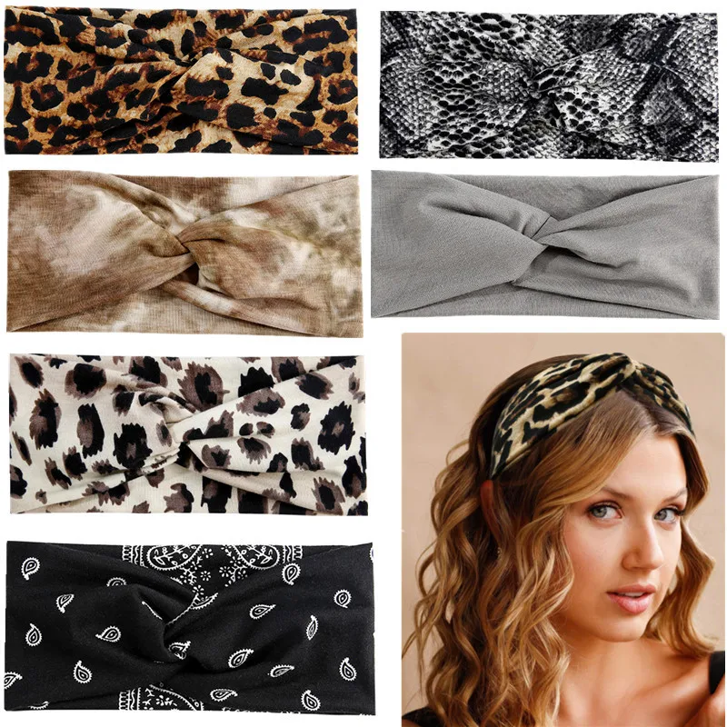 Huvudband kvinnor tvättar ansikte cross leopard pannband turban headwrap bandana accessoarer för hår andas sport yoga hårband