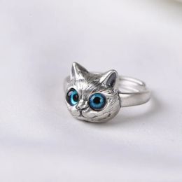 Chef chat chaton s925 anneaux plaqués en argent design rétro mignon petit animal ouverte anneau enfant 240412