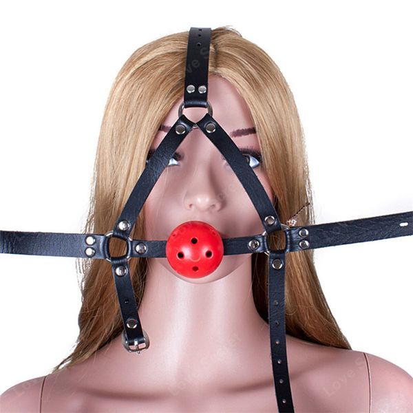 Harnais de tête balle Gag respirant bouche Gag PVC cuir produit de sexe pour adultes jeux de sexe Bondage retenue jouets sexuels pour Couples