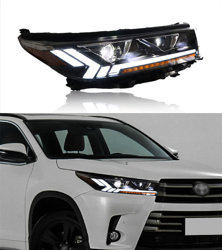 Lâmpada de cabeça para toyota highlander led azul farol de circulação diurna 2018-2020 sinal de volta lente de feixe alto acessórios do carro