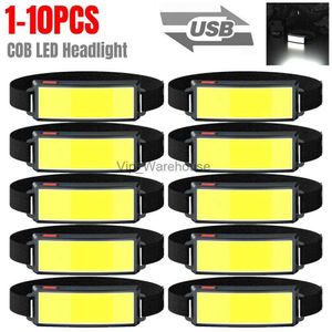 Head lamps 1-10 pièces lampe frontale Portable COB LED avec batterie intégrée lampe de poche USB lampe frontale Rechargeable phare extérieur torche de Camping HKD230922