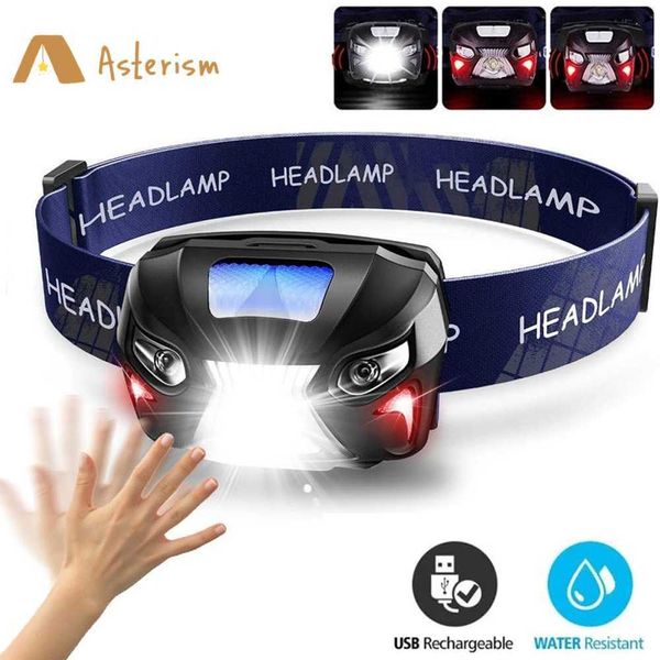 Head lamps 8 Mode puissant phare corps capteur de mouvement tête lampe de poche USB rechargeable phare LED Camping torche Flash lumière lampe frontale P230411