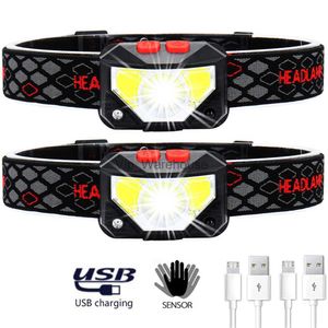 XPE+COB LED Headlamp Flashlight, 8 Modes Motion Sensor, USB Rechargeable, Waterproof, Camping, Fishing, Running, HKD230926