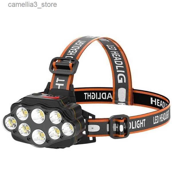 Lámparas de cabeza 8LED Faro de largo alcance recargable Super brillante montado en la cabeza Luz de pesca nocturna Lámpara de minero Luz de deportes al aire libre Q231013