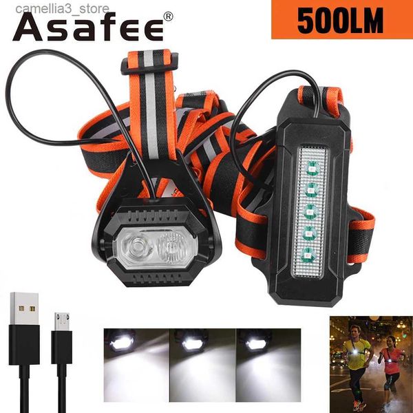 Head lamps Asafee B351 T6 lampe de poche LED nuit courir avertir la lumière 500LM IPX4 étanche Camping outil de sécurité Sport feux de course en plein air Q231013