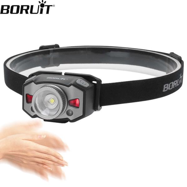 Stirnlampen BORUiT B33 Bewegungssensor LED Mini-Stirnlampe XP-G2 3030 Rotlicht-Zoom-Scheinwerfer USB wiederaufladbare Stirnlampe Angeltaschenlampe P230411
