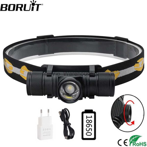 BORUIT D20 Mini faro con zoom 3000LM Potente faro LED Cargador USB 18650 Batería Linterna frontal Camping Caza Linterna HKD230922