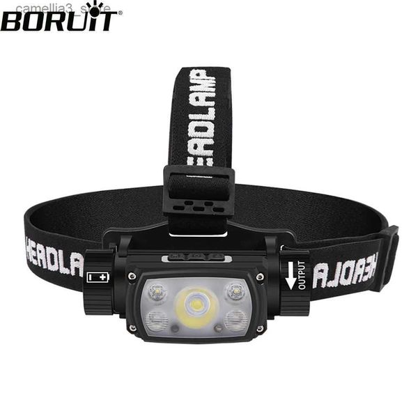 Head lamps BORUiT LED phare 6 Modes capteur de mouvement phare type-c Rechargeable étanche batterie externe tête torche Camping pêche Q231013