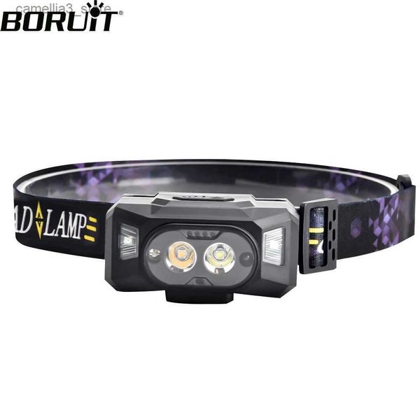 Head lamps BORUiT Mini lampe frontale à capteur puissant phare LED 6 modes USB Rechargeable lampe de poche de Camping torche intégrée batterie Q231013