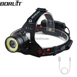 Head lamps BORUiT puissant COB LED phare USB Rechargeable Zoomable phare étanche Camping tête torche lanterne utilisation d'urgence HKD230922