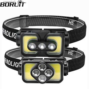 Hoofdlampen BORUiT Krachtige LED-koplamp Inductiekoplamp Type-C Oplaadbare lamp Ingebouwde batterij Waterdichte campingvislantaarn Q231013