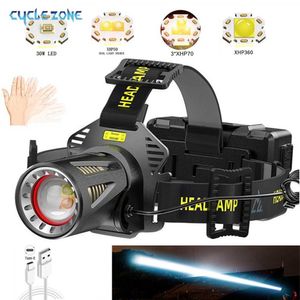 Lámparas de cabeza CYCLEZONE USB recargable faros H6 LED impermeable 18650 batería antorcha pesca al aire libre camping linterna sensor faro P230411