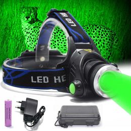 Hoofdlampen Groene LED-koplamp Zoomkoplamp 3 standen Buiten Camping Vissen Jacht Koplamp Power by 18650 Batterij HKD230922