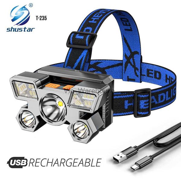 Lámparas de cabeza Linterna frontal LED de cinco cabezas Luz fuerte Super brillante Linterna de pesca recargable Lámpara de mina montada en la cabeza de largo alcance Linterna HKD230922