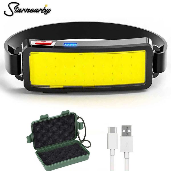 Lámparas de cabeza Faros LED Luz de cabeza COB portátil Impermeable USB Tipo-C Faro recargable para tienda de campaña Senderismo Camping Pesca nocturna P230411