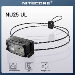 Hoofdlampen Nitecore NU25 UL KEADLAMP 400 LUMEN USB Oplaadbare LED-koplamp Drie lichtbronlamp Ingebouwde batterij Zaklamp Kop P230411