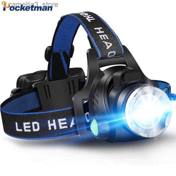 Head lamps Lampe frontale LED puissante 18650 DC phare Rechargeable Zoomable lampe frontale étanche lampe frontale haute Lumens lampe de poche Q231013