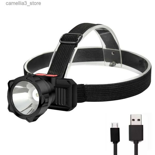 Lámparas de cabeza Potente faro LED Faro de pesca ajustable USB Lámpara de antorcha de cabeza recargable para herramientas de camping al aire libre Q231013