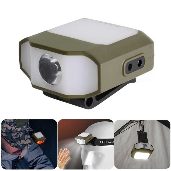 Faros delanteros Sensor Cap Clip en luz faro 6 modos COB LED faro tipo C lámpara de cabeza de carga para acampar al aire libre P230411