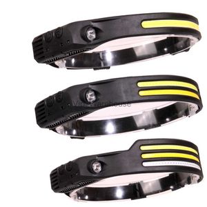 Head lamps Sensor Headlamp COB LED Head Lamp Flashlight USB Rechargeable Head Torch 5 Lighting Modes Head Light with Built-in Battery HKD230922