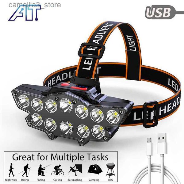 Lámparas de cabeza Super brillante LED faro USB recargable luz frontal portátil impermeable faro accesorios de pesca camping senderismo herramienta lámpara Q231013