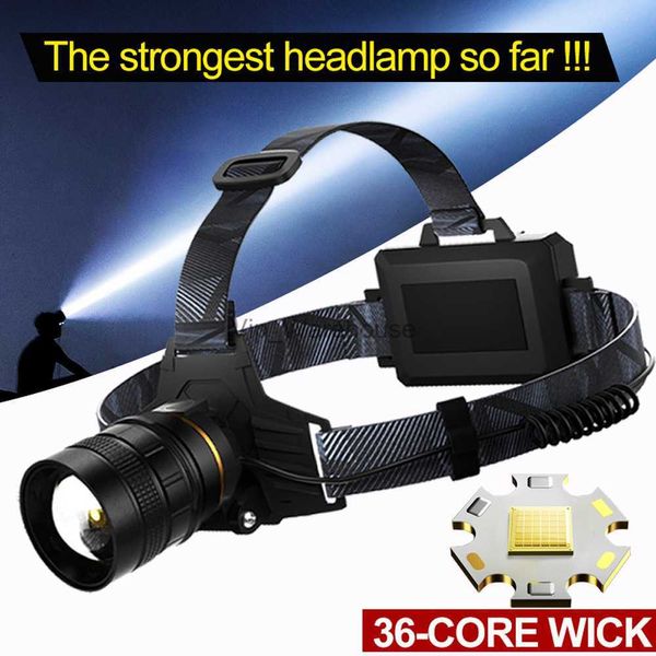 Head lamps Le plus fort XHP360 36-core lampe de poche frontale 18650 lampes de poche rechargeables ZOOM lampe frontale haute puissance phare de pêche HKD230922