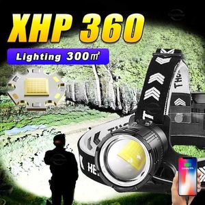 Head lamps XHP360 Super Powerful LED Headlamp New Rechargeable Headlight XHP160 XHP90 Head Flashlight High Power Head Lamps Fishing Lantern HKD230922