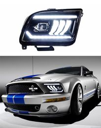 Phare pour Ford Mustang LED phare de conduite diurne 2005-2009 clignotant double faisceau lentille de projecteur