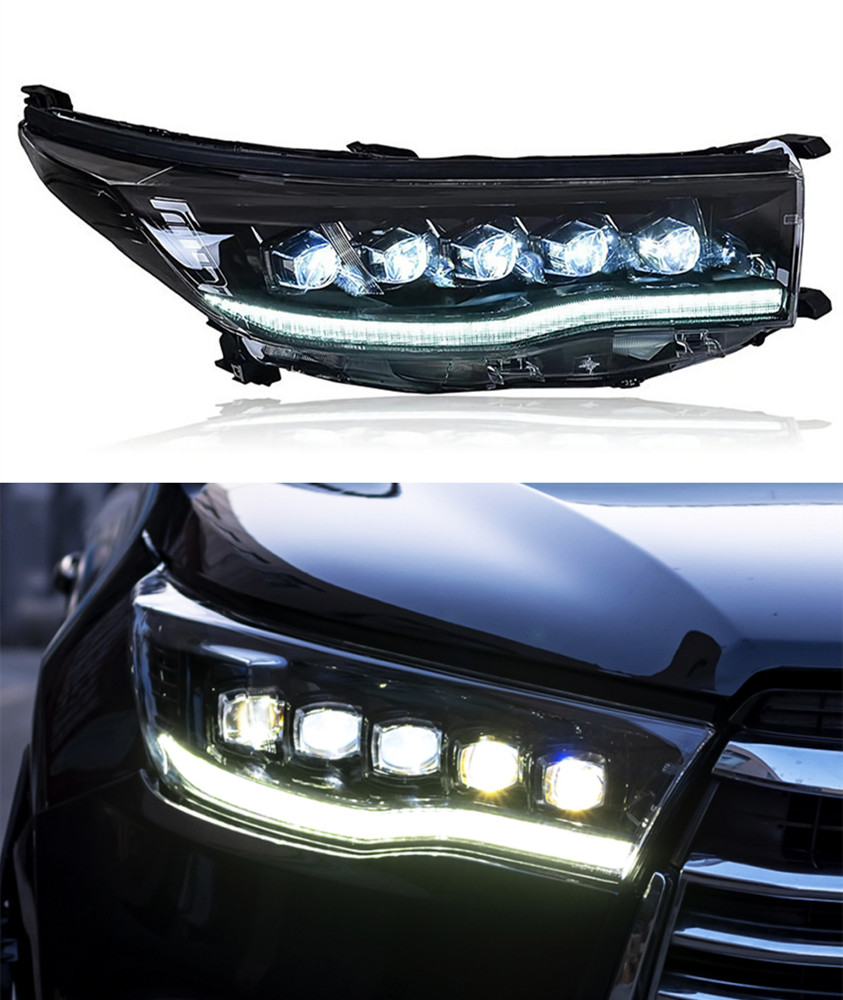 Huvudljus för Toyota Highlander LED DAYTIME Running Headlight 2015-2017 DRL Turn Signal Dual Beam Lamp Lens Car Styling